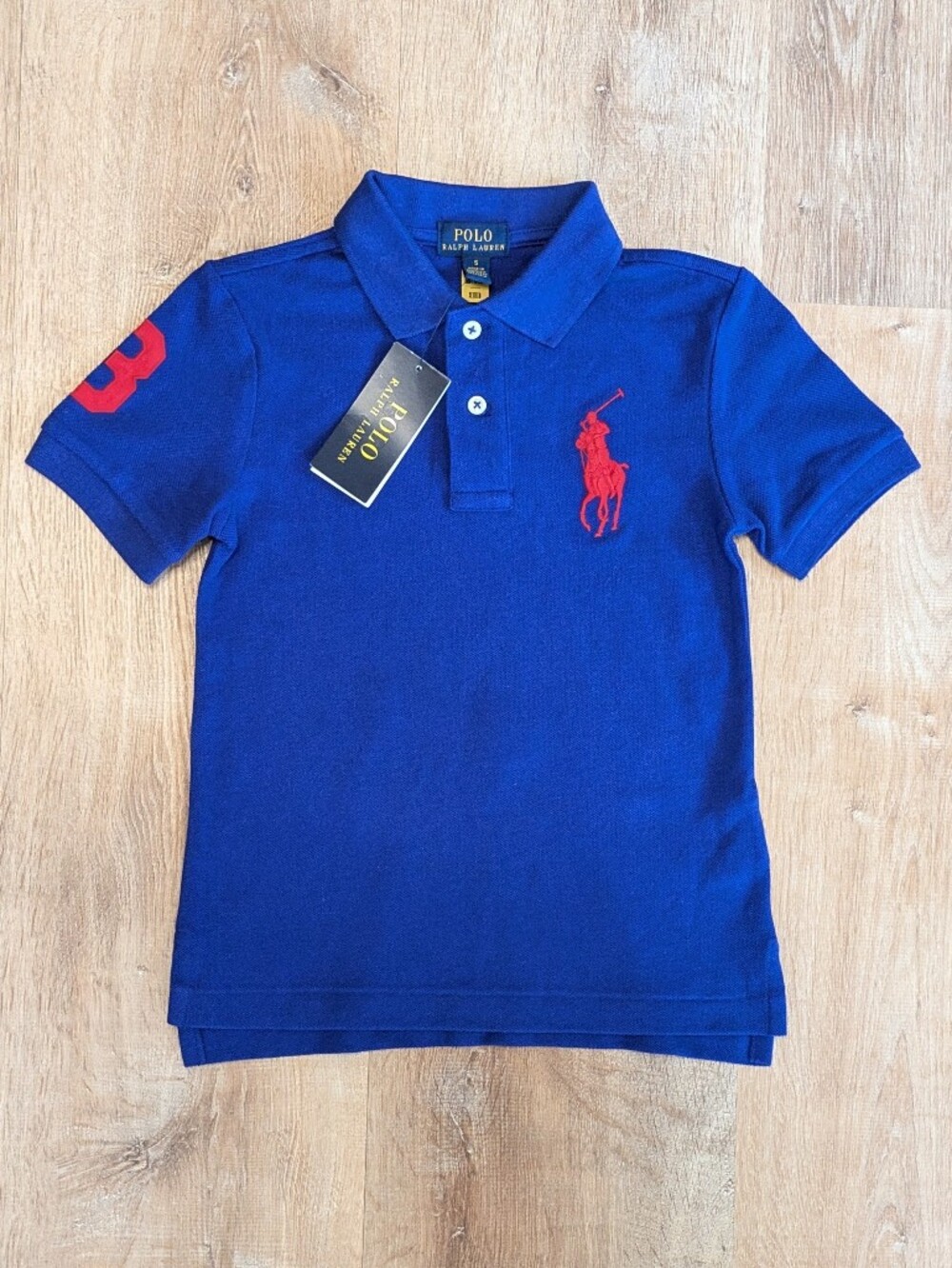 Polo by Ralph Lauren Kids Blue Polo Shirt with Red Embroidered Logo Size 5